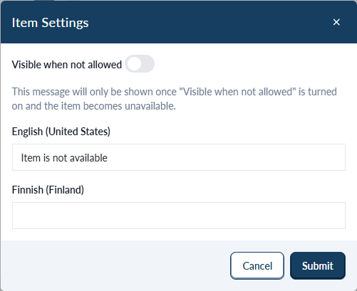 Item Settings dialog